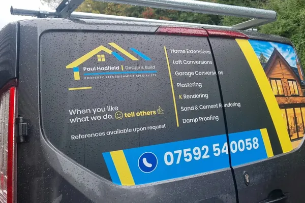 Rear door graphics close up: "When you like what we do, tell others" and "References available upon request"